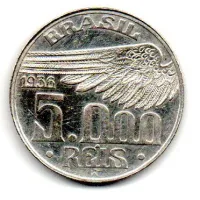 1936 - 5000 Réis - Santos Dumont - Prata .600 - Aprox. 10g - 27,5mm - Moeda Brasil  - Polida