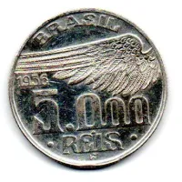 1936 - 5000 Réis - Santos Dumont - Prata .600 - Aprox. 10g - 27,5mm - Moeda Brasil  - Polida