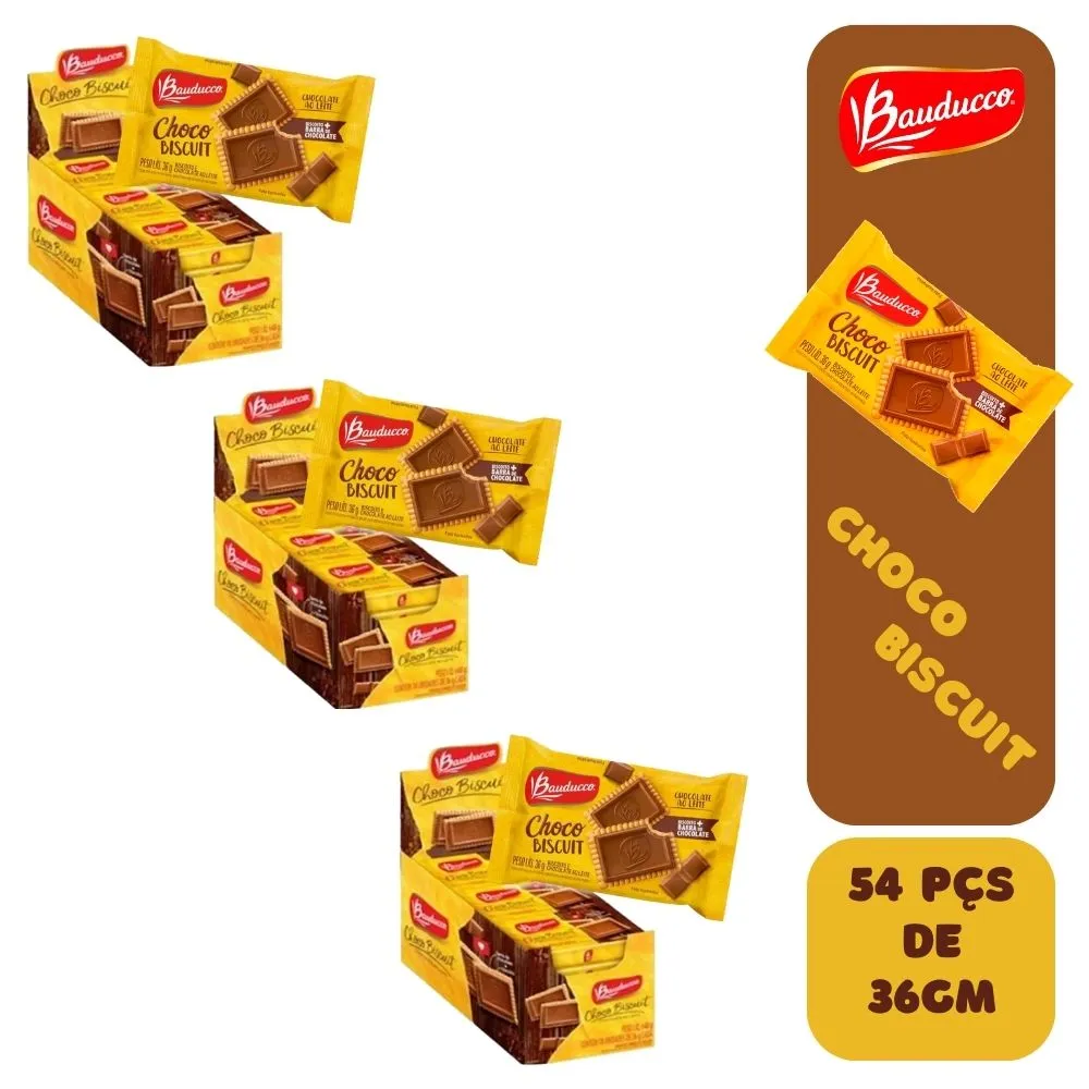 3 Caixas Biscoito Choco Biscuit Chocolate Ao Leite Bauducco Display 18x36g