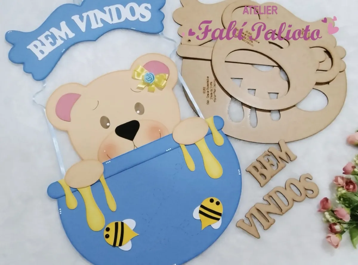 G1.512  Gabarito de Moldes em MDF Placa de Porta - Coleção Ursos Encantados