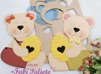 G1.513  Gabarito de Moldes em MDF Casal Sentado 34cm - Coleção Ursos Encantados