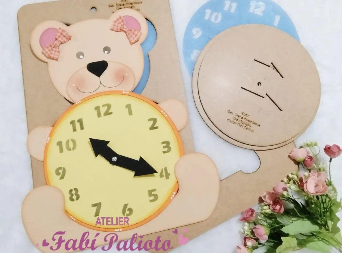 G1.517  Gabarito de Moldes em MDF Urso Relógio  - Coleção Ursos Encantados Imagem