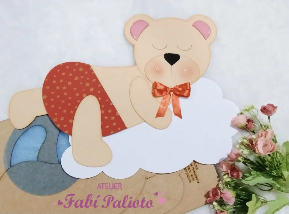 G1.518  Gabarito de Moldes em MDF Urso Deitado 47 cm   - Coleção Ursos Encantados