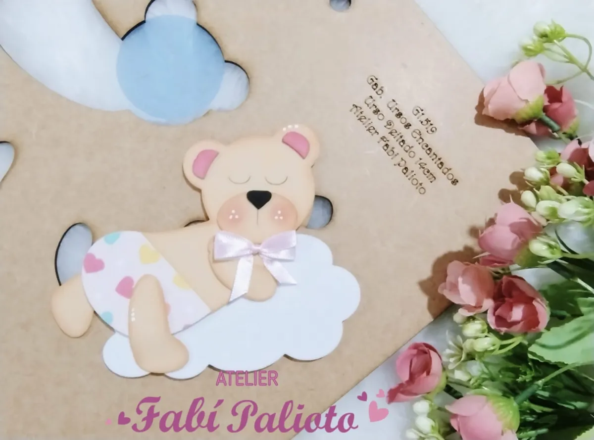 G1.519  Gabarito de Moldes em MDF Urso Deitado 14 cm   - Coleção Ursos Encantados Imagem