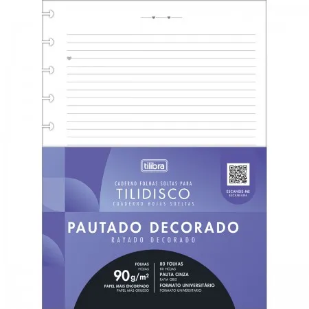 Refil p/ Tilidisco Universitário Pautado Decorado 80F