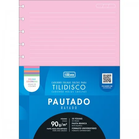 Refil p/ Tilidisco Universitário - Folhas Coloridas - Pauta Branca - 50F