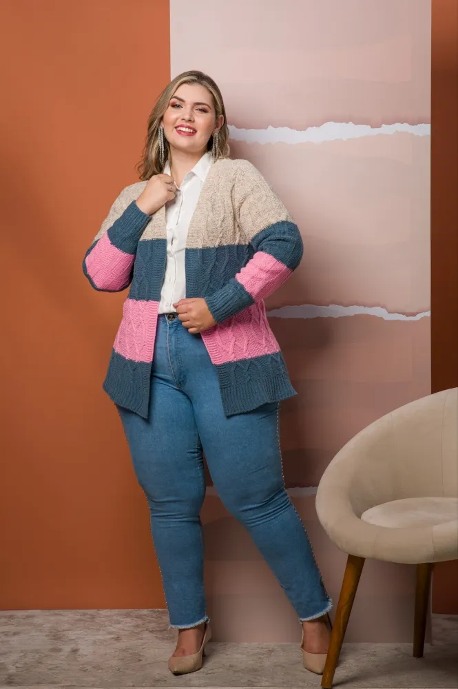 Casaco tricot mousse listrado GM 1430 Tam G