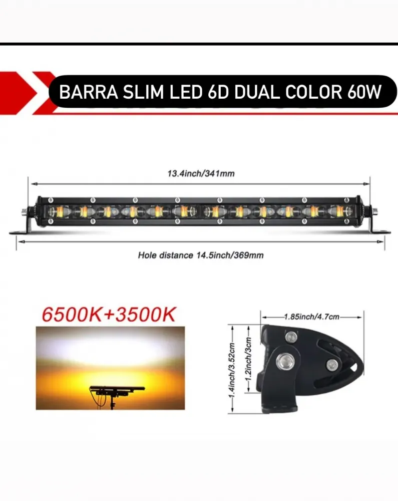 BARRA DE LED SLIM 6D DUAL COLOR 34CM 60W