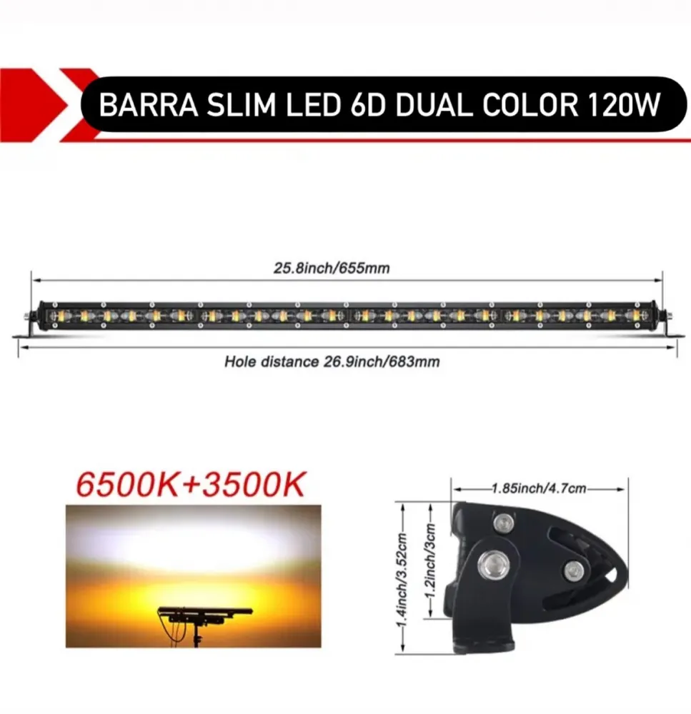 BARRA DE LED SLIM 6D DUAL COLOR 65CM 120W