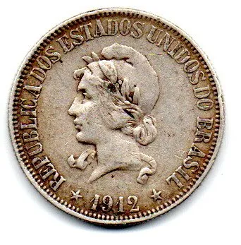 1912 - 1000 Réis - Prata .900 - Aprox 10g - 26mm - Moeda Brasil
