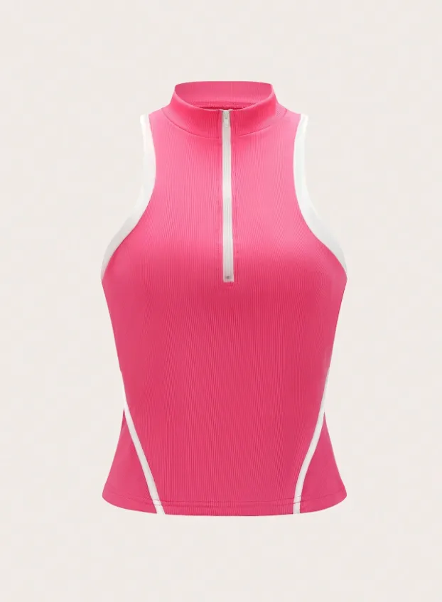 SHEIN ICON Binding De Contraste Meio Zíper Top Tank Imagem