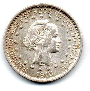 1913 - 500 Réis - Prata .900 - Aprox. 5g - 22mm - Moeda Brasil Imagem