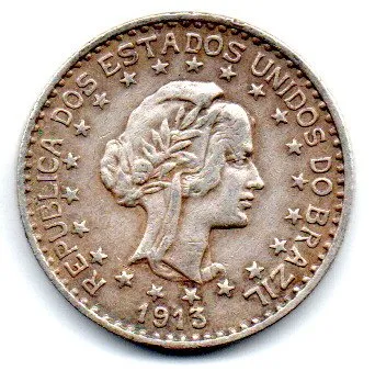 1913 - 1000 Réis - Estrelas Soltas - Prata .900 - Aprox 10g - 26mm - Moeda Brasil Imagem