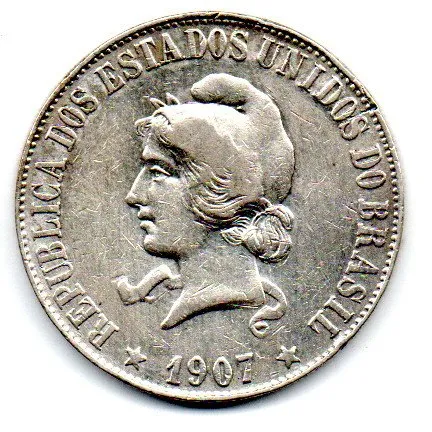 1907 - 2000 Réis - Prata .900 - Aprox 20g - 33mm - Moeda Brasil