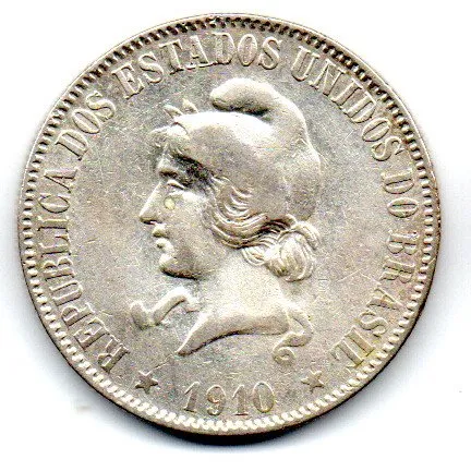 1910 - 2000 Réis - Prata .900 - Aprox 20g - 33mm - Moeda Brasil