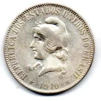 1910 - 2000 Réis - Prata .900 - Aprox 20g - 33mm - Moeda Brasil