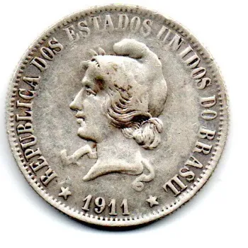 1911 - 2000 Réis - Prata .900 - Aprox 20g - 33mm - Moeda Brasil