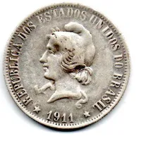 1911 - 2000 Réis - Prata .900 - Aprox 20g - 33mm - Moeda Brasil