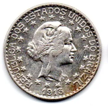 1913 - 2000 Réis - Estrelas Soltas - Prata .900 - Aprox. 20g - 33mm - Moeda Brasil