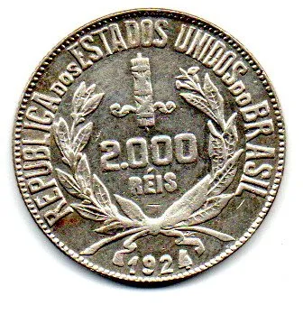 1924 - 2000 Réis - Mocinha - Prata .500 - Aprox 8g - 26mm - Moeda Brasil