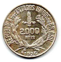1926 - 2000 Réis - Mocinha - Prata .500 - Aprox 8g - 26mm - Moeda Brasil