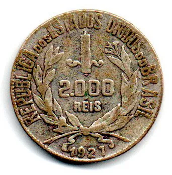 1927 - 2000 Réis - Mocinha - Prata .500 - Aprox 8g - 26mm - Moeda Brasil