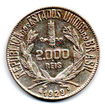 1929 - 2000 Réis - Mocinha - Prata .500 - Aprox 8g - 26mm - Moeda Brasil