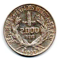 1929 - 2000 Réis - Mocinha - Prata .500 - Aprox 8g - 26mm - Moeda Brasil