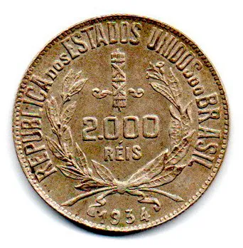 1934 - 2000 Réis - Mocinha - Prata .500 - Aprox 8g - 26mm - Moeda Brasil