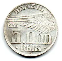 1936 - 5000 Réis - Santos Dumont - Prata .600 - Aprox 10g - 27,5mm - Moeda Brasil