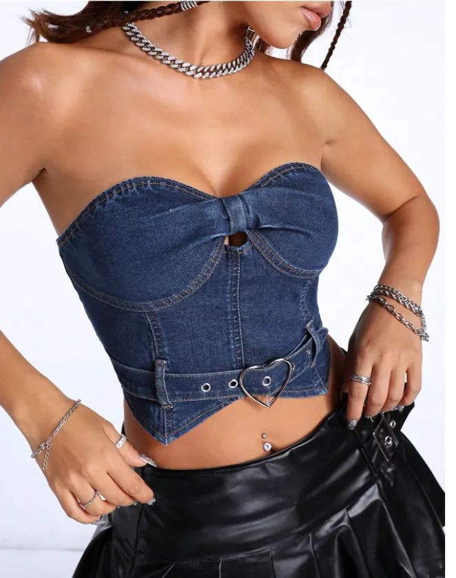 SHEIN ICON Top Jeans Sem Alças Feminino
