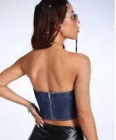 SHEIN ICON Top Jeans Sem Alças Feminino - Foto 2