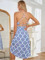 SHEIN VCAY Vestido impressão total oco frontal pescoço de cabresto - Foto 2