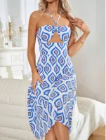 SHEIN VCAY Vestido impressão total oco frontal pescoço de cabresto - Foto 3