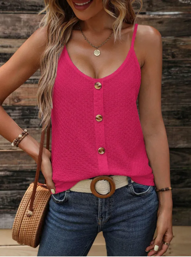 SHEIN LUNE Sólido Botão Frontal Top Cami Imagem