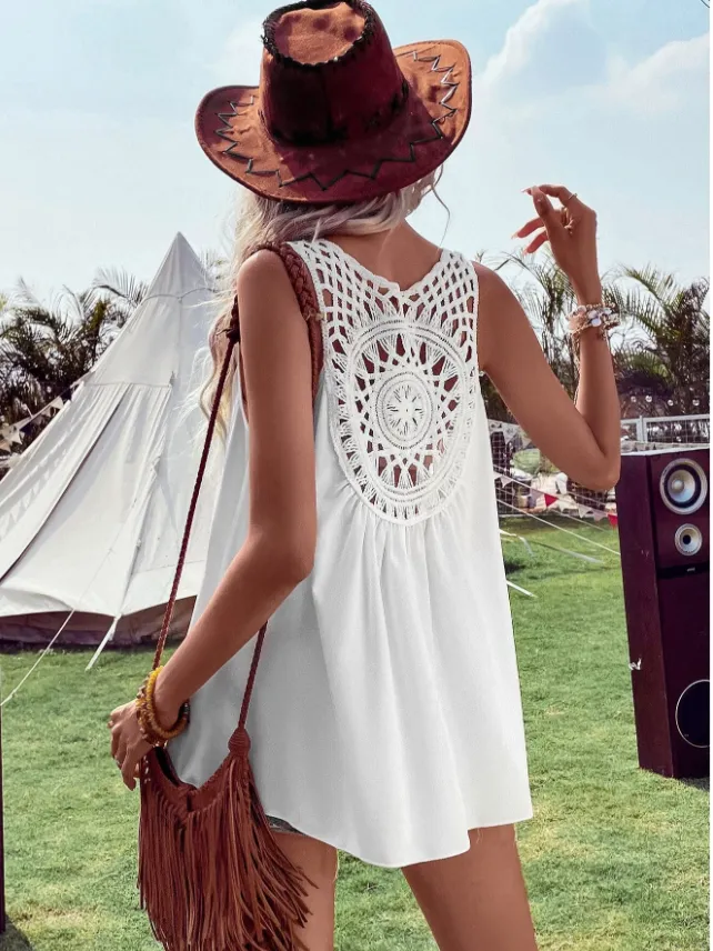 SHEIN VCAY Blusa sem mangas sólido crochê contraste