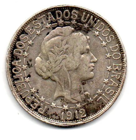 1912 - 2000 Réis - Estrelas Ligadas - Prata .900 - Aprox 20g - 33mm - Moeda Brasil