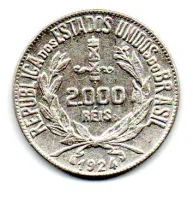 1924 - 2000 Réis - Mocinha - Prata .500 - Aprox 8g - 26mm - Moeda Brasil