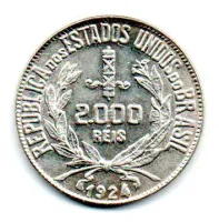 1924 - 2000 Réis - Mocinha - Prata .500 - Aprox 8g - 26mm - Moeda Brasil