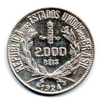 1924 - 2000 Réis - Mocinha - Prata .500 - Aprox 8g - 26mm - Moeda Brasil