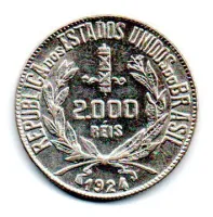 1924 - 2000 Réis - Mocinha - Prata .500 - Aprox 8g - 26mm - Moeda Brasil