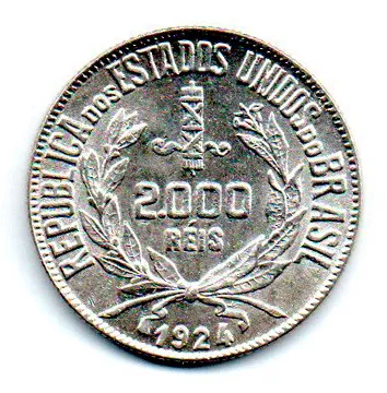 1924 - 2000 Réis - Mocinha - Prata .500 - Aprox 8g - 26mm - Moeda Brasil Imagem