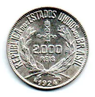 1924 - 2000 Réis - Mocinha - Prata .500 - Aprox 8g - 26mm - Moeda Brasil