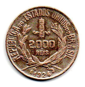 1924 - 2000 Réis - Mocinha - Prata .500 - Aprox 8g - 26mm - Moeda Brasil