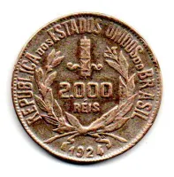 1924 - 2000 Réis - Mocinha - Prata .500 - Aprox 8g - 26mm - Moeda Brasil