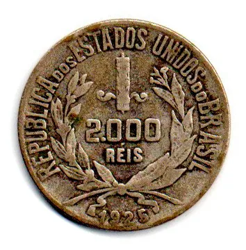 1925 - 2000 Réis - Mocinha - Prata .500 - Aprox 8g - 26mm - Moeda Brasil