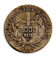 1925 - 2000 Réis - Mocinha - Prata .500 - Aprox 8g - 26mm - Moeda Brasil