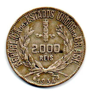 1934 - 2000 Réis - Mocinha - Prata .500 - Aprox 8g - 26mm - Moeda Brasil Imagem