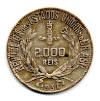 1934 - 2000 Réis - Mocinha - Prata .500 - Aprox 8g - 26mm - Moeda Brasil