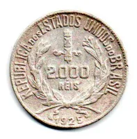 1925 - 2000 Réis - Mocinha - Prata .500 - Aprox 8g - 26mm - Moeda Brasil